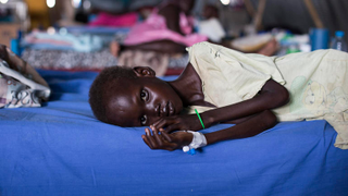 Seven-year-old Josephine John receives treatment for tuberculosis and malnutrition at International Medical Corps’ stabilization center at the Protection of Civilian site in Juba, South Sudan. (Crystal Wells/International Medical Corps)